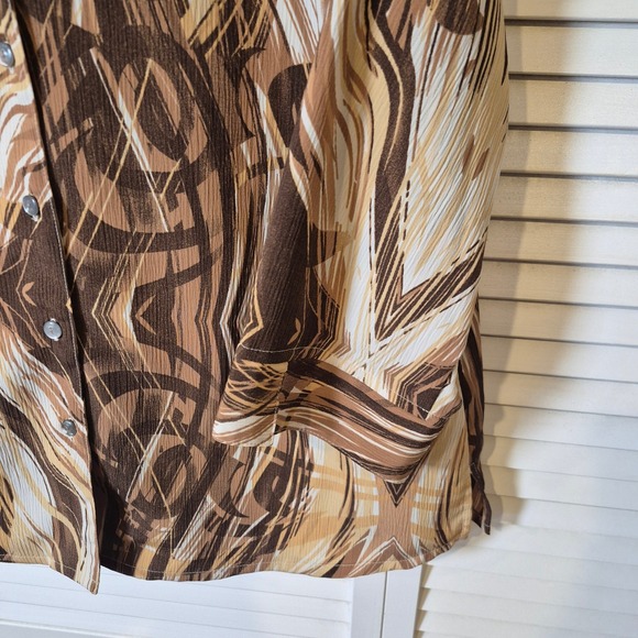 Allison Daley Petite Brown Beige Abstract Button Down Blouse 3/4 Sleeve Top - Picture 7 of 11